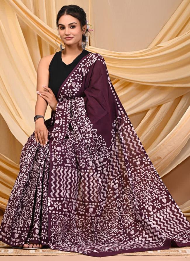 Cotton Wine Daily Wear Printed Saree